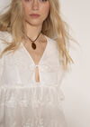 Floral Embroidered Cotton Crop Blouse, White, large