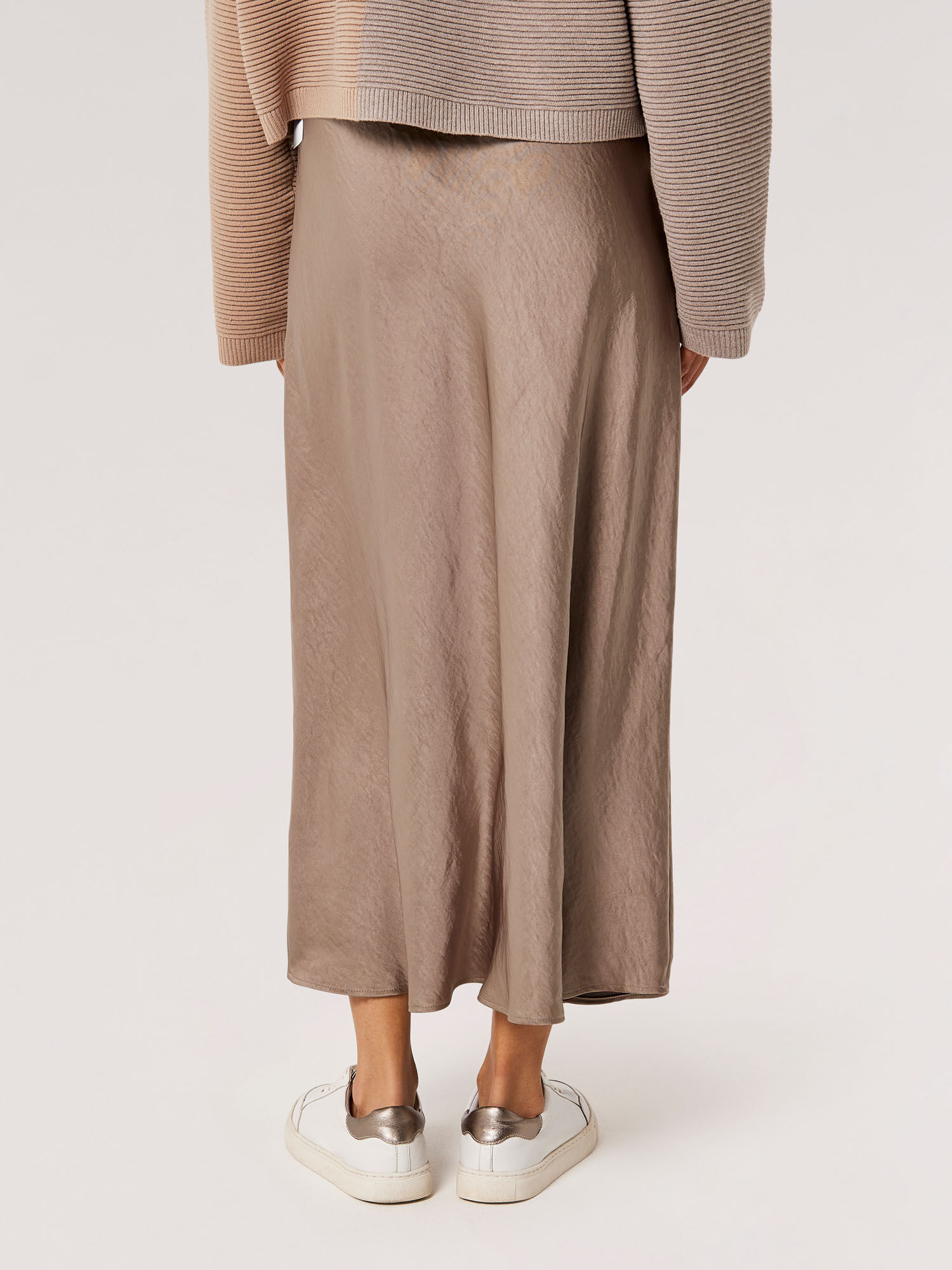 Satin Bias Midi Skirt Apricot Clothing