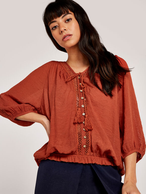 Crochet Tassel Top, Rust, large