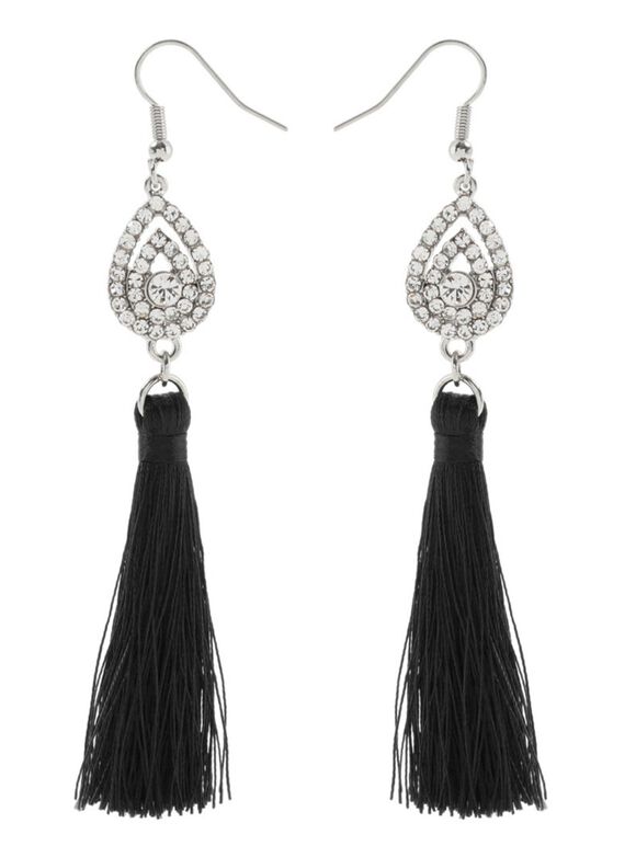 Black Tassel Diamonte Earrings, Light Grey, large