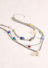 Silver Tone Multi Stone Layered Necklace, Silver, large