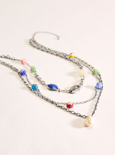 Silver Tone Multi Stone Layered Necklace