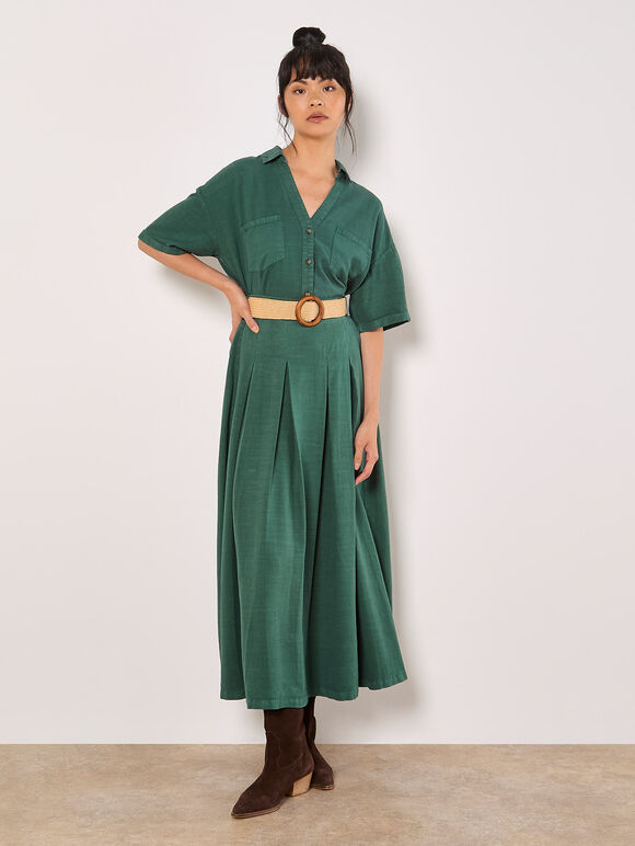 Boho Belted Midi Skirt, Green, large