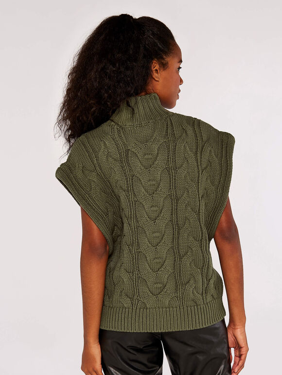 Chunky Cable Knit  Vest, Khaki, large