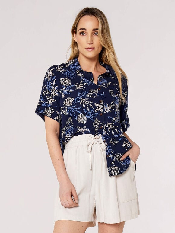 Seashell Resort Shirt, Navy, large