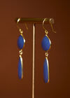 Gold Tone Blue Stone Drop Earrings, Blue, large