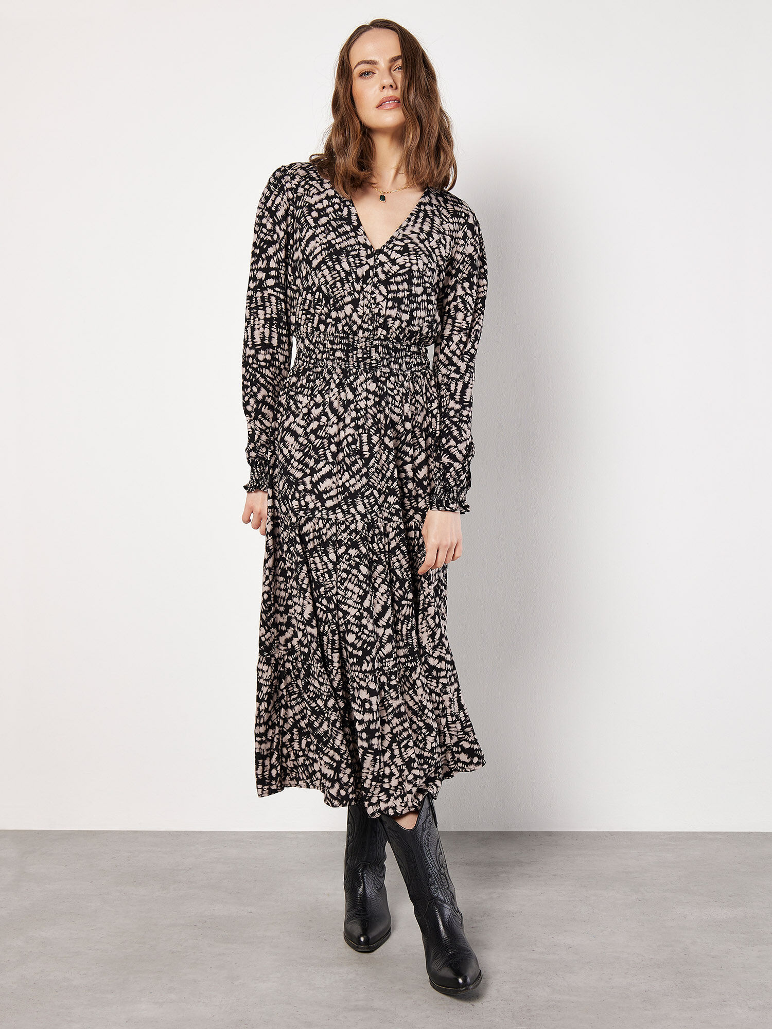 Abstract Print Tiered Midaxi Dress | Apricot Clothing