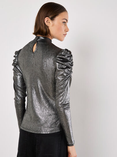 Metallic Foil Ruched Shoulder Top