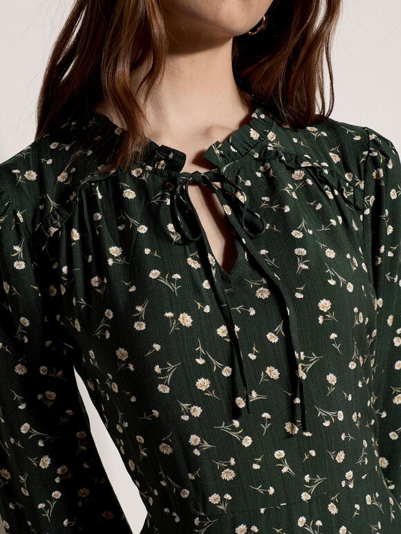 Ditsy Floral Mini Skater Dress, Green, large