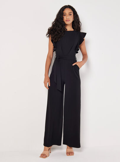 Ruffle Sleeve Jersey Jumpsuit
