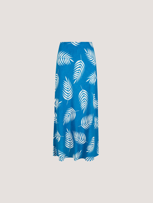 Tropical Leaf Bias Maxi Skirt, Blue, large