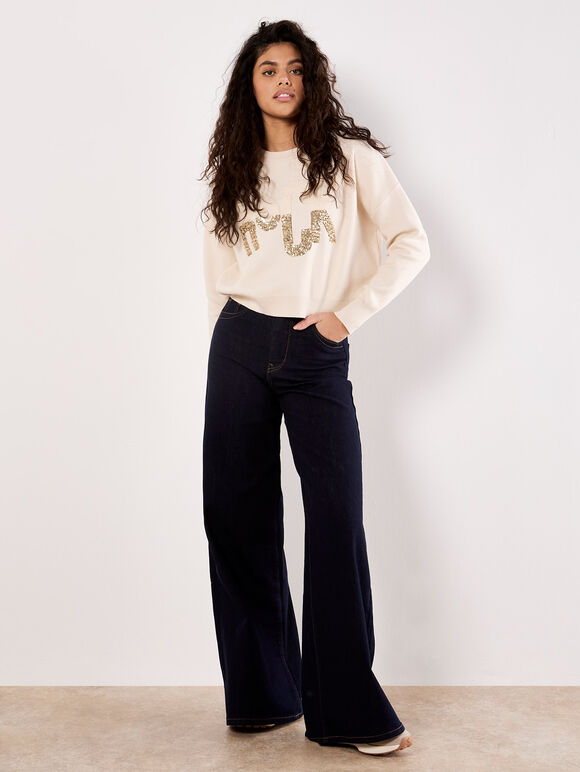 Rock Cropped Jumper, Cream, large