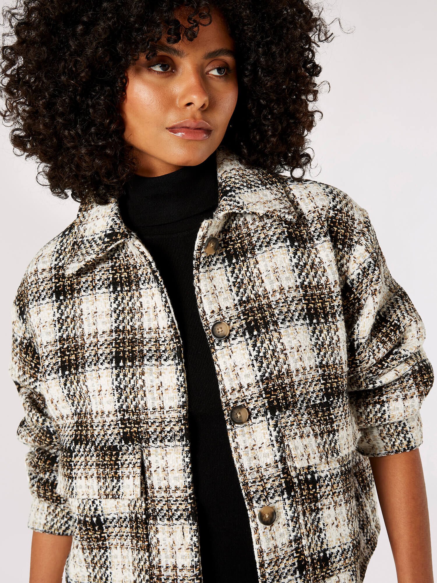 Veste Courte A Carreaux Textures Tisses