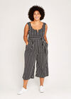 Striped V Detail Culotte Jumpsuit+, Black, large