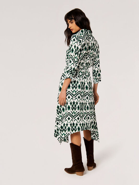 Ikat Shirt Midi Dress, Green, large