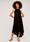 High Ruffle Neck Dress, Black, large