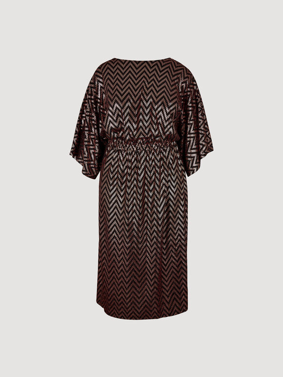 Curve Chevron Mirror Sequin Midi Dress, Brown, large
