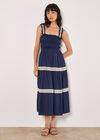 Crochet Lace Tiered Midi Dress, Navy, large