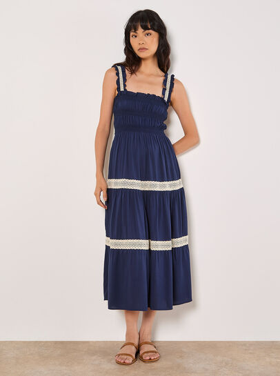 Crochet Lace Tiered Midi Dress