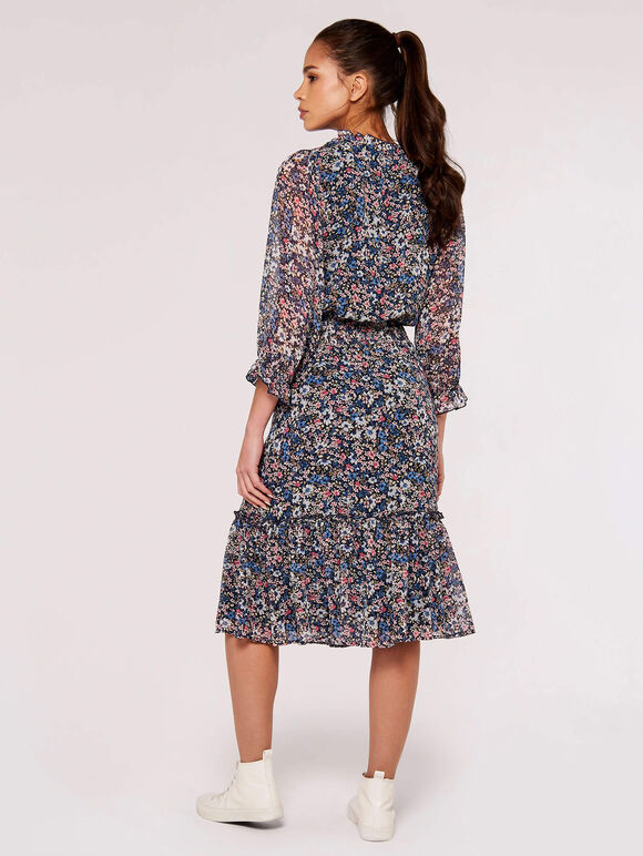 Watercolour Floral Midi Dress, Navy, large