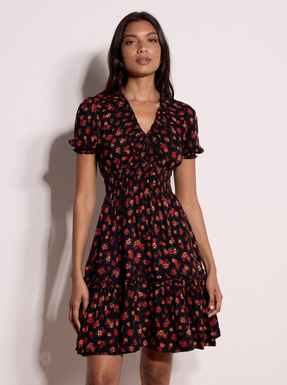 Floral Print Smocked Mini Dress