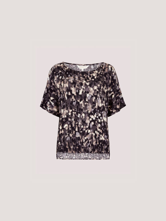 Abstract Brushstroke Woven Top, Dark Grey - Charcoal, large