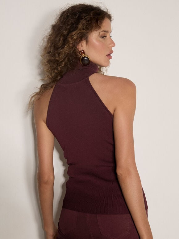 Roll Neck Knitted Tank Top, Plum, large