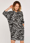 Zebra Cowl Neck Dress, Grey, large
