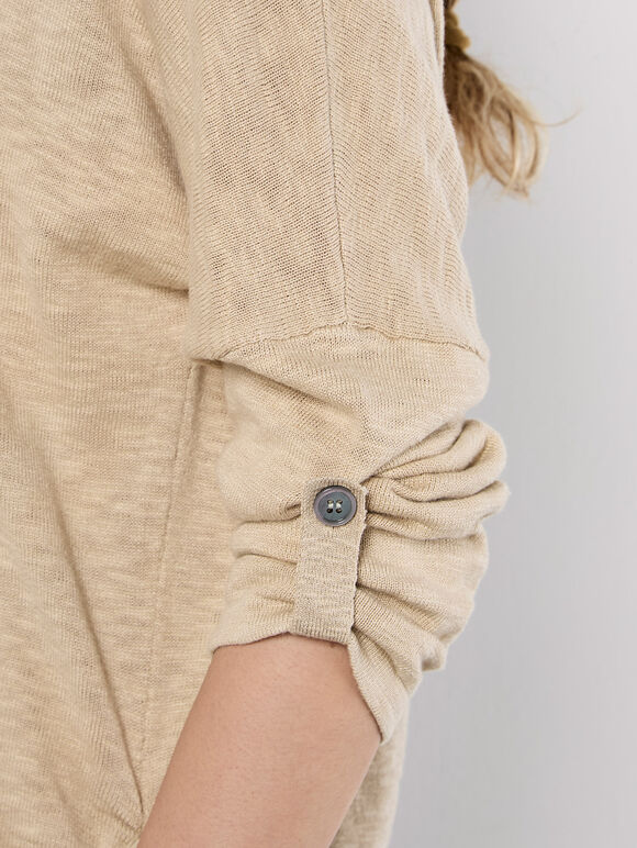 Cotton Blend Ruched Side Jumper, Stone, large