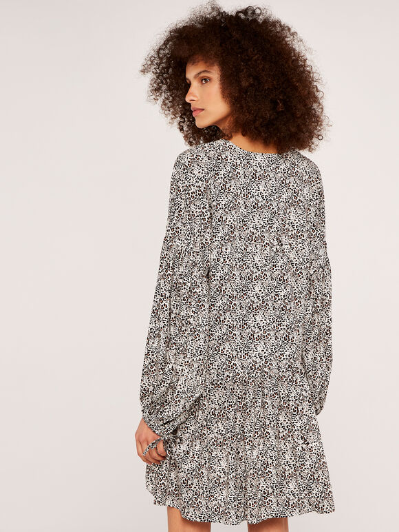 Leopard Drawstring Wrap Dress, Cream, large
