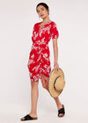Floral Ruched Front Dress, Red, large