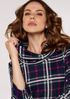 Checked Cowl Neck Dress, Navy, large