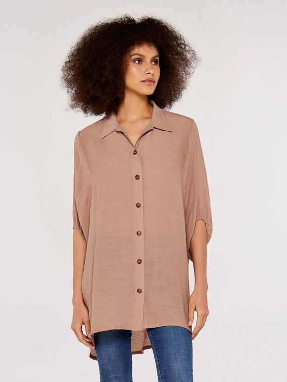 Slub Shimmer Oversize Shirt, Pink, large
