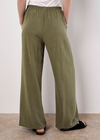 Linen Blend Wide Leg Trousers, Khaki, large
