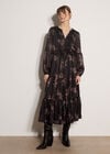 Metallic Shimmer Floral Silhouette Midi Dress, Black, large