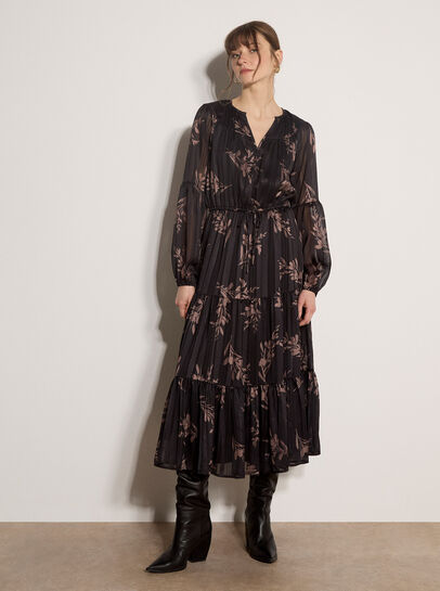 Metallic Shimmer Floral Silhouette Midi Dress