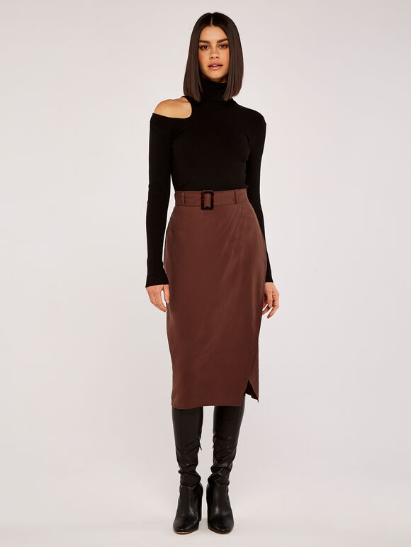 Cut Out Shoulder Roll Neck Jumper, Black, large