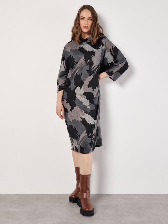 Paint Splash Cocoon Midi Dress, Grey, large