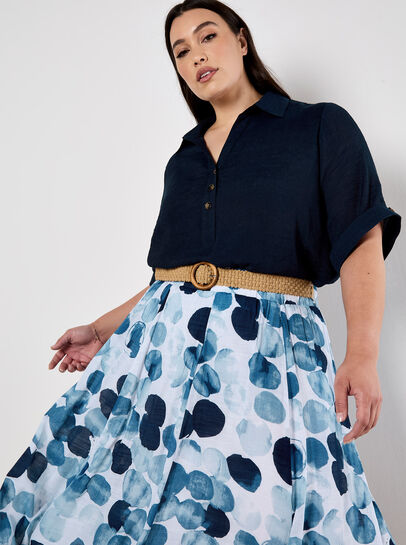 Abstract Print Slub Midi Skirt