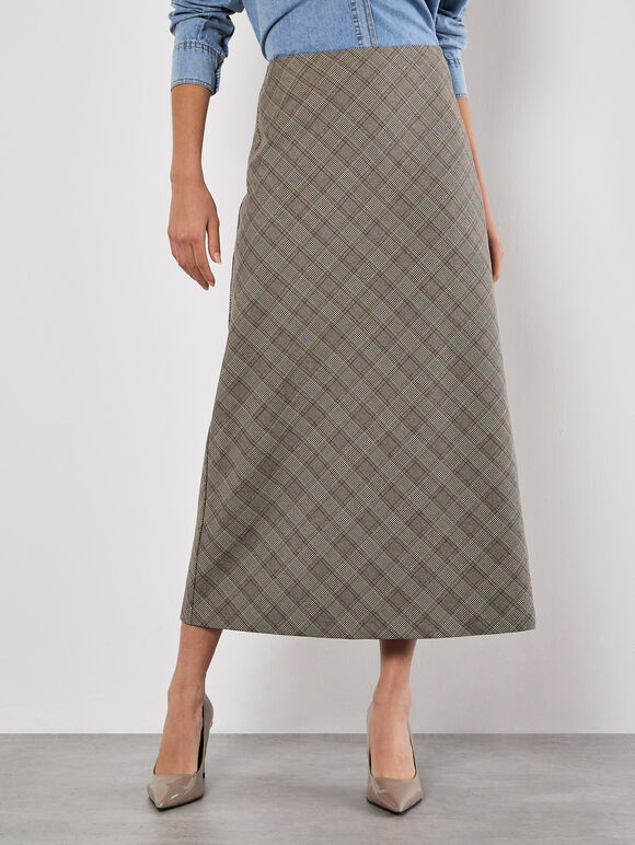 Heritage Check Bias Maxi Skirt, Grey, large