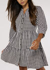 Checked Tiered Mini Dress, Black, large