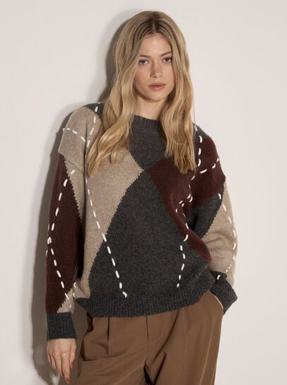 Argyle Diamond Colour Block Jumper
