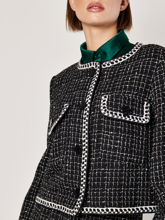 Tweed Cropped Jacket, Black, large