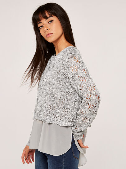 Sequin Chiffon Layered Knit Top