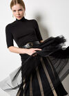 Reversible Tulle Stripe Knit Midi Skirt, Black, large