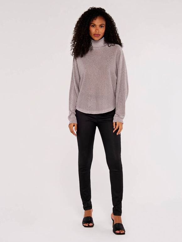 Sparkle Roll Neck Batwing Jumper, Rose, grand