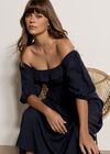 Smocked Bardot Maxi Dress, Navy, large