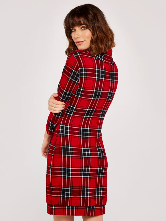 Punk Check Button Dress, Red, large