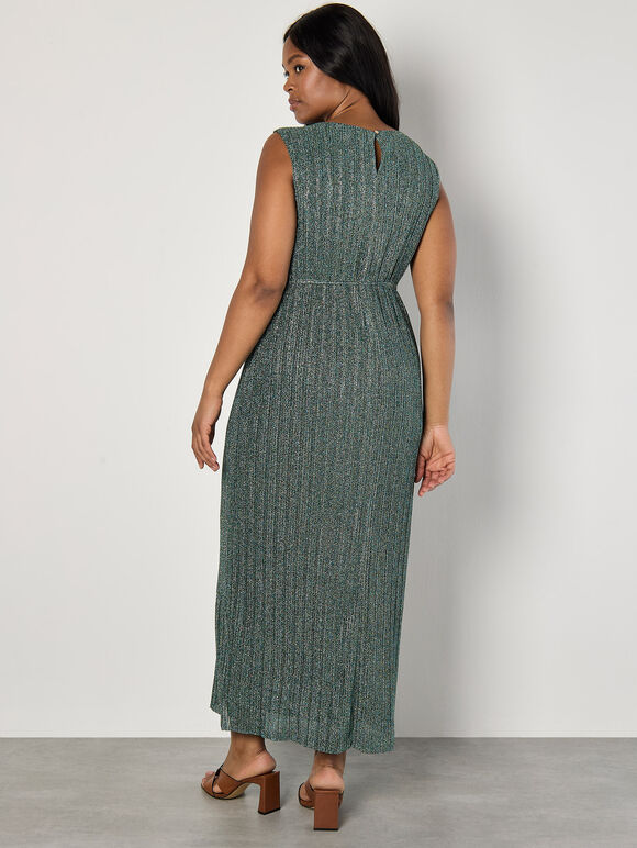 Curve Sparkle Plisse Midi Dress, Aqua - Turquoise, large