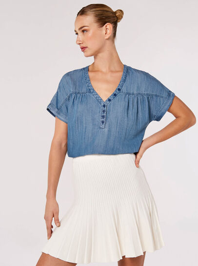 Denim Button Through Tee